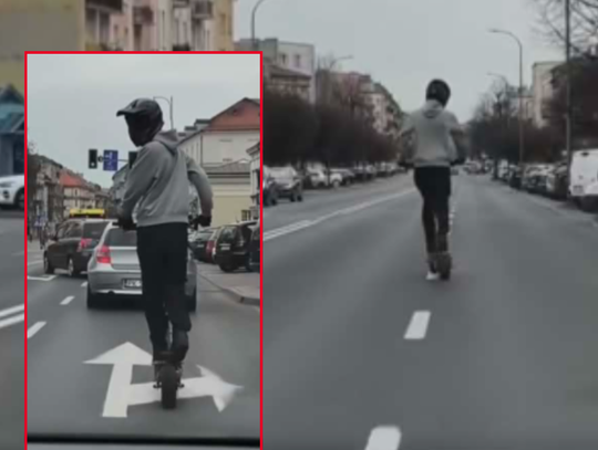 Brawura czy głupota? Nastolatek na hulajnodze pędził środkiem ulicy