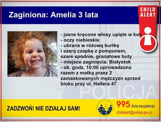 Child Alert w całej Polsce. Policjanci poszukują uprowadzonej 3-latki i jej matki