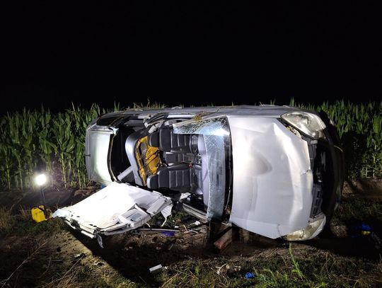 Dachował, zostawił kobietę w aucie i uciekł w pole kukurydzy
