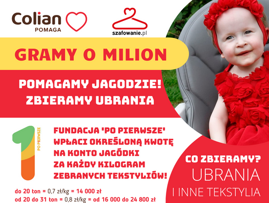 Dalej pomagamy Jagódce! Mamy już 80 ton tekstyliów!