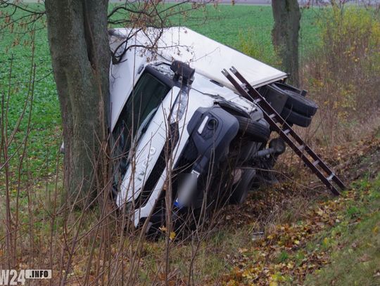 Do rowu i w drzewo. Kierowca chciał uniknąć czołówki