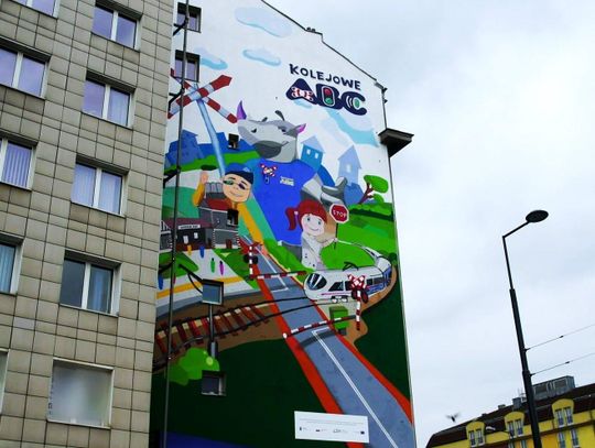 Mural promujący bezpieczeństwo na przejazdach kolejowych odsłonięty. Jego autorami są dzieci ZDJĘCIA