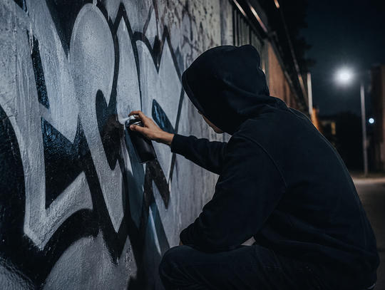 Nastolatek namalował graffiti w centrum miasta. Policjanci weszli do domu 15-latka i się zdziwili