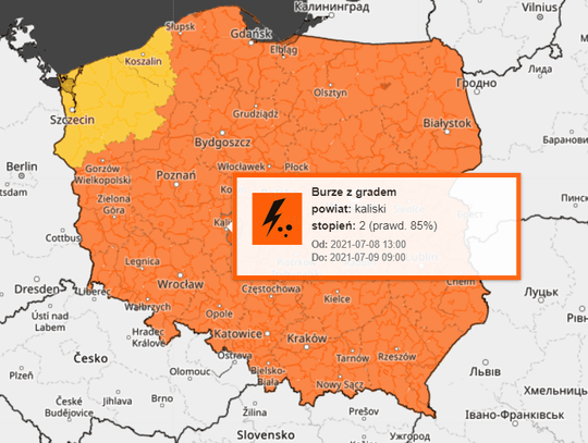 Pomarańczowy alert dla Kalisza i powiatu. Synoptycy ostrzegają przed gwałtownymi zjawiskami pogodowymi