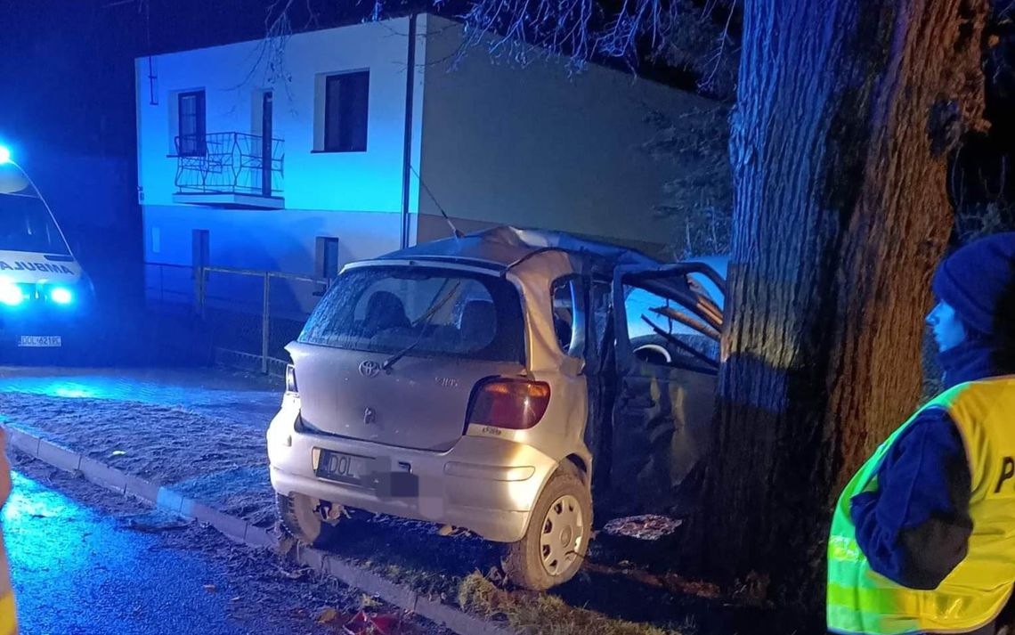 Auto bokiem uderzyło w drzewo. Nie żyje młoda pasażerka