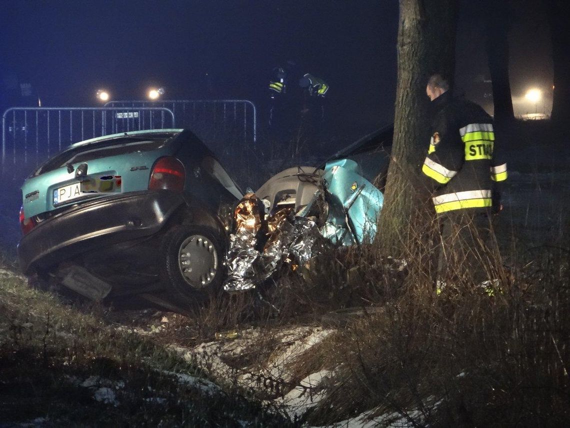 Corsa uderzyła w jedyne przydrożne drzewo. Zginęło dwóch mężczyzn ZDJĘCIA