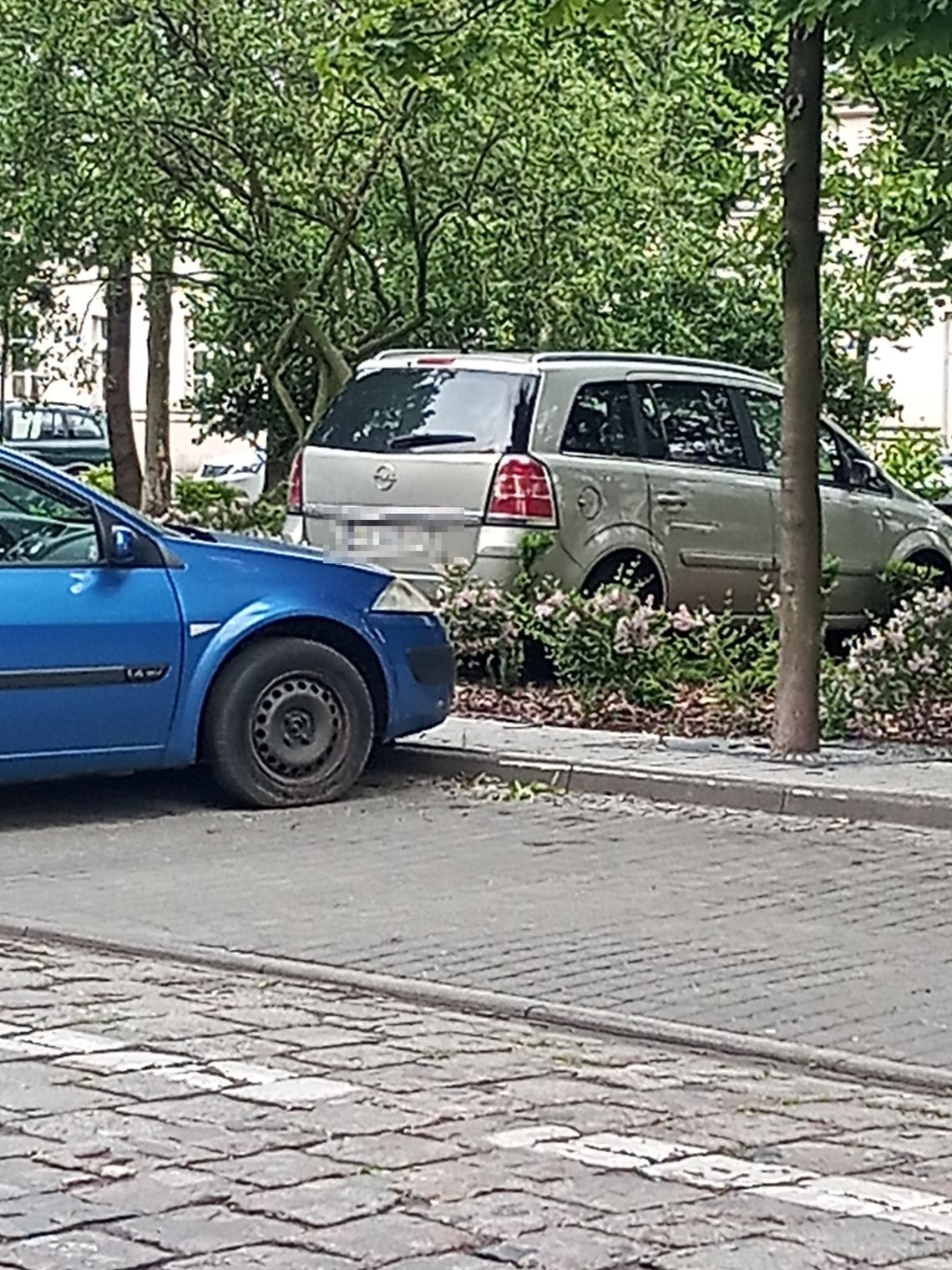 Dewastacja na Plantach. Ktoś wepchnął auto w rabaty