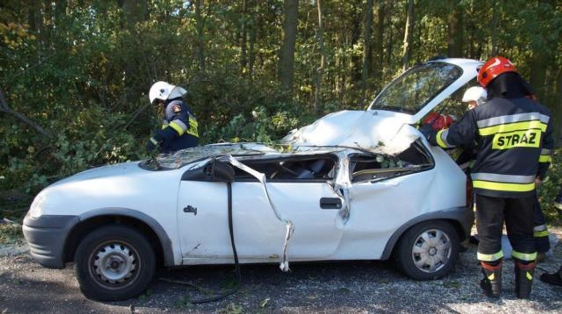 Konar drzewa zmiażdżył samochód. W aucie uwięziona kobieta ZDJĘCIA