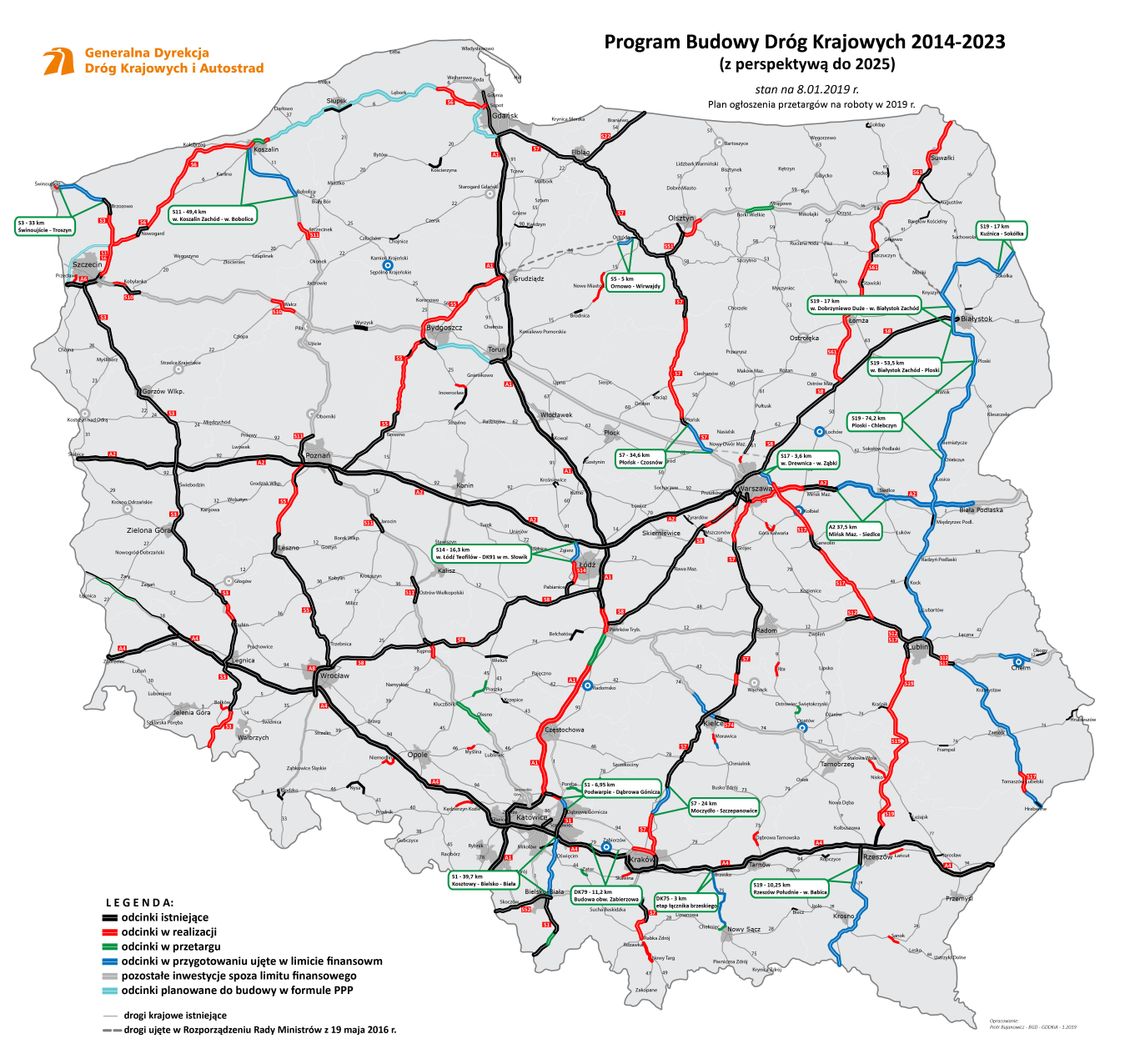 Na tej mapie Kalisza nie znajdziemy. Inwestycyjne plany GDDKiA na 2019 rok