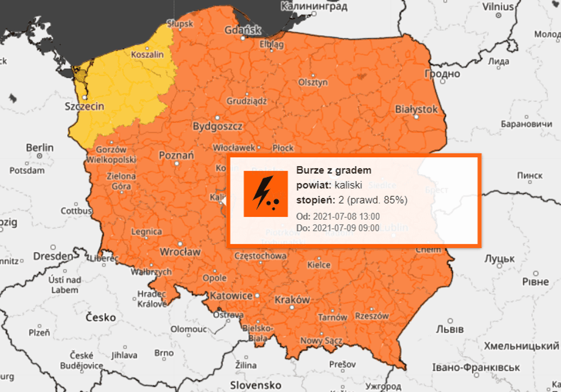 Pomarańczowy alert dla Kalisza i powiatu. Synoptycy ostrzegają przed gwałtownymi zjawiskami pogodowymi