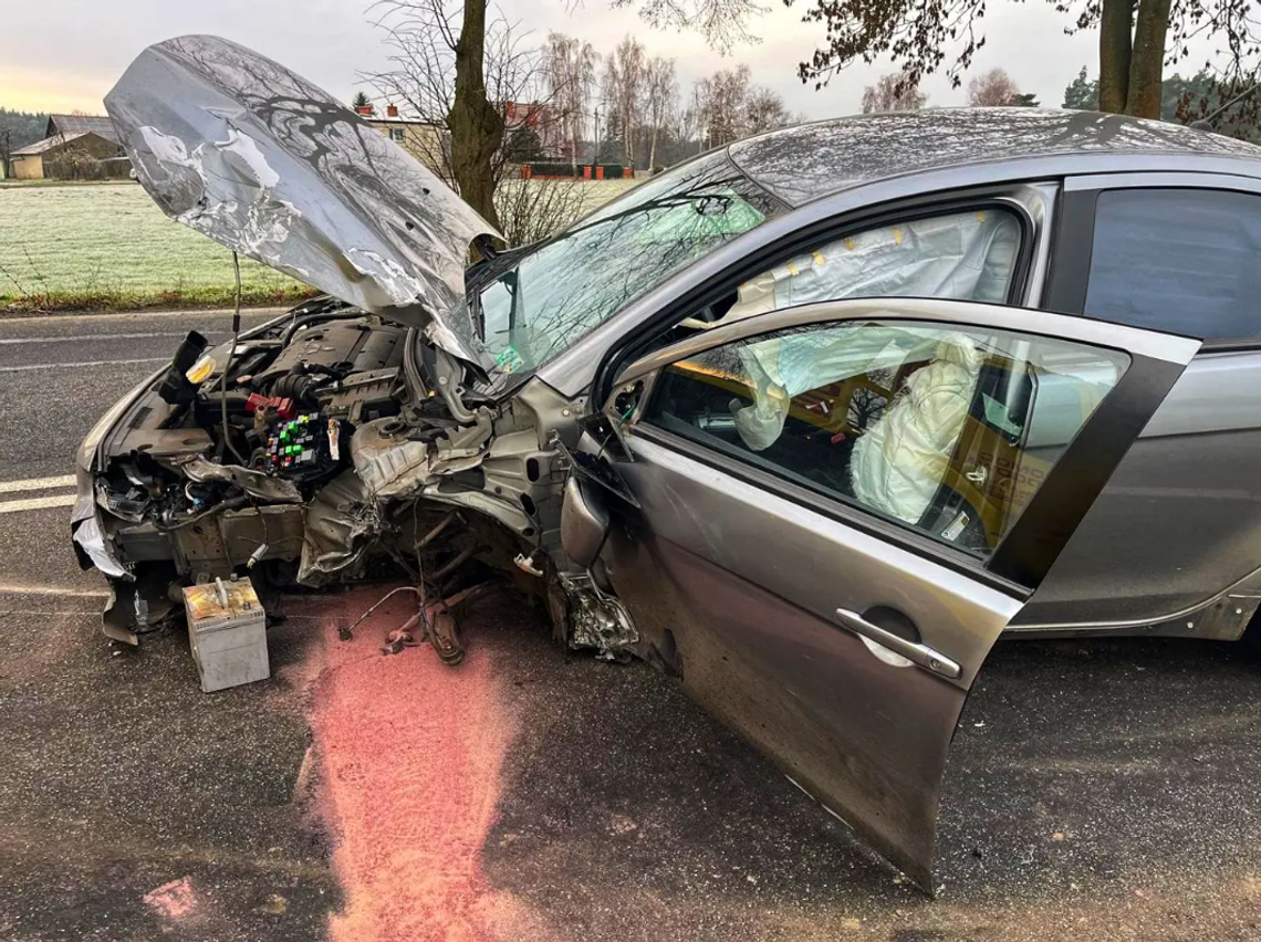 Poranna czołówka na trasie. Rozbite dwa auta Poranna czołówka na trasie. Rozbite dwa auta