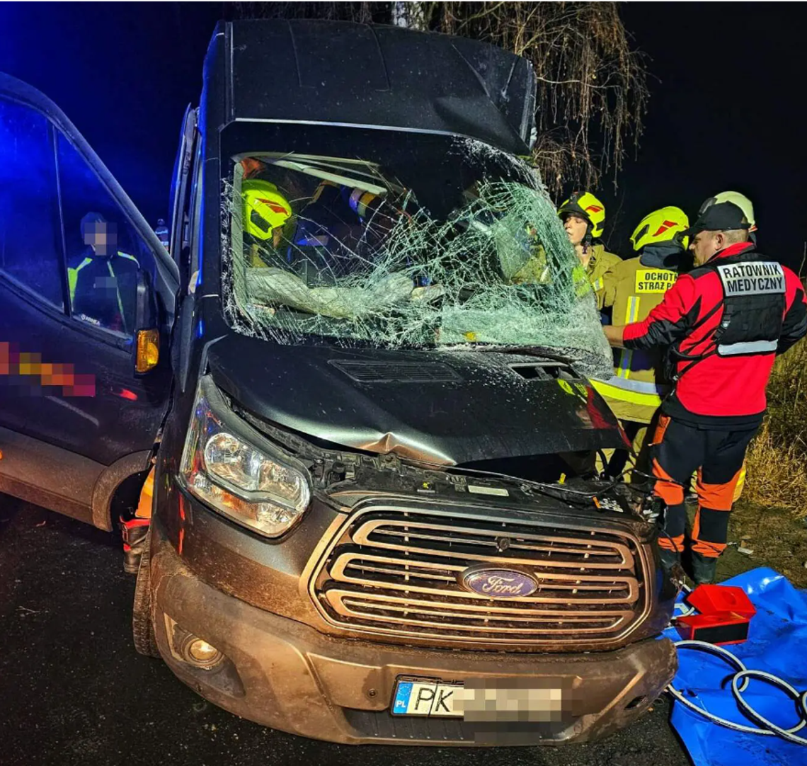 Śliska droga czy błąd kierowcy? Bus uderzył w drzewo