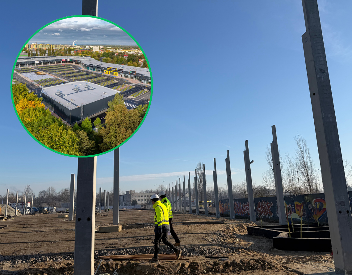 Szpaler wielkich kolumn. Inwestycja wznosi się w górę