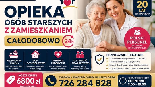 Opiekunka do osoby starszej z zamieszkaniem, 24h na dobę