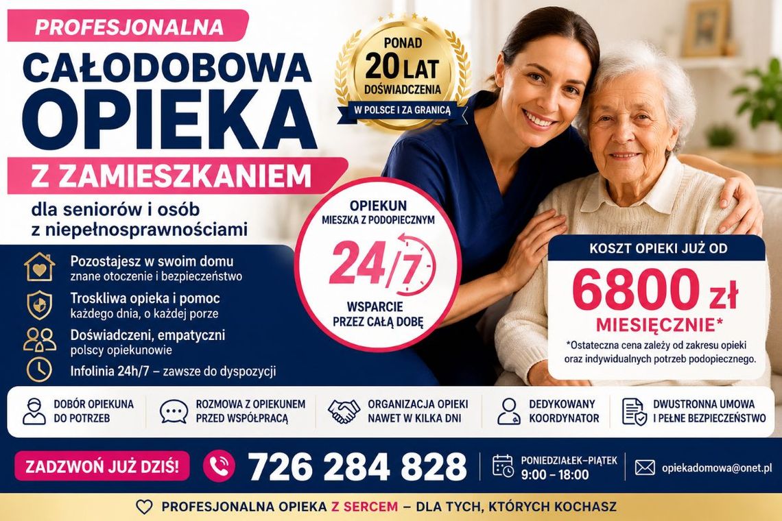 Całodobowa opieka z zamieszkaniem w domu seniora - 20 lat doświadczenia Całodobowa opieka z zamieszkaniem w domu seniora - 20 lat doświadczenia
