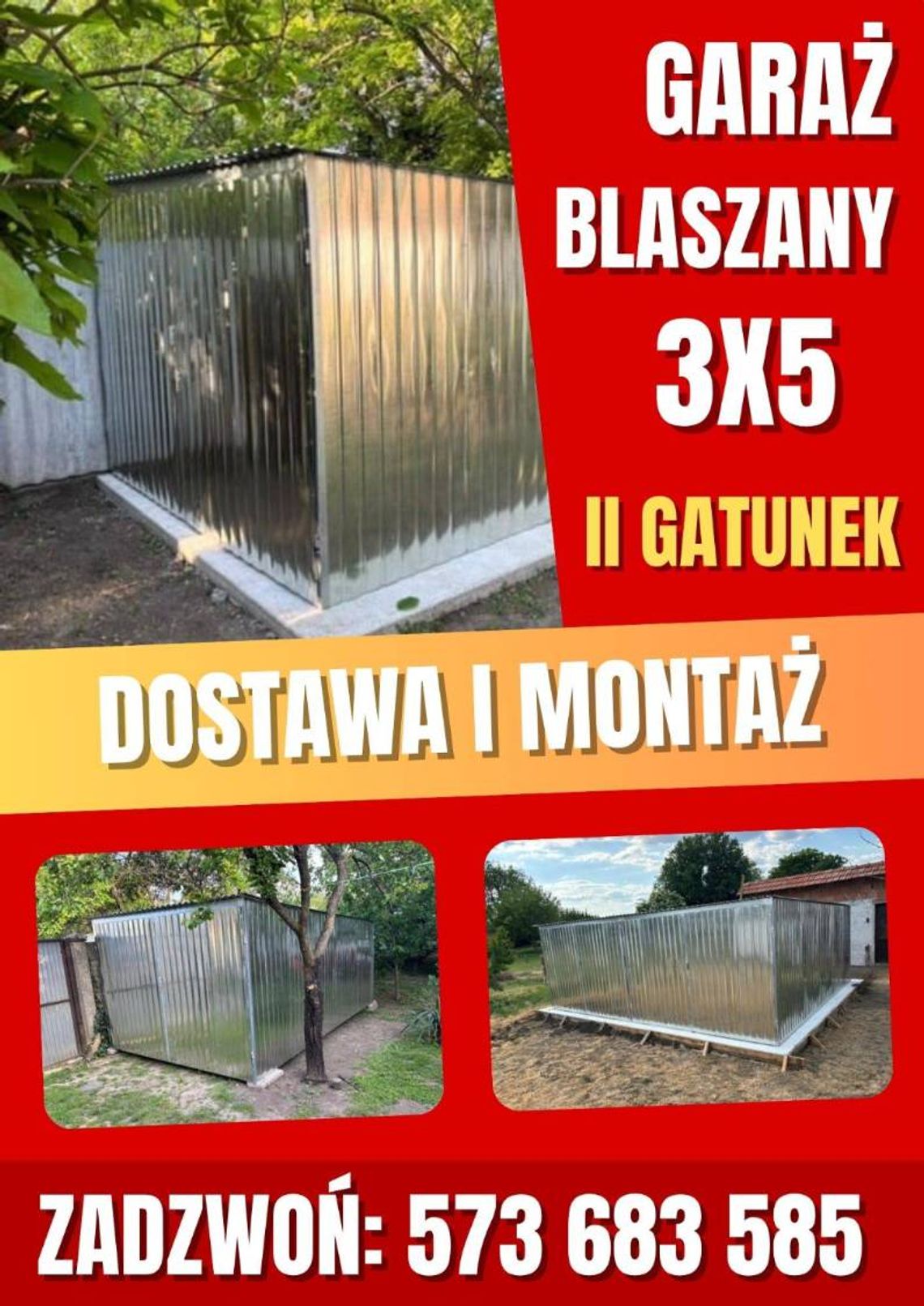 Garaż blaszany 3x5 II gatunek jednospadowy dostawa + montaż Garaż blaszany 3x5 II gatunek jednospadowy dostawa + montaż
