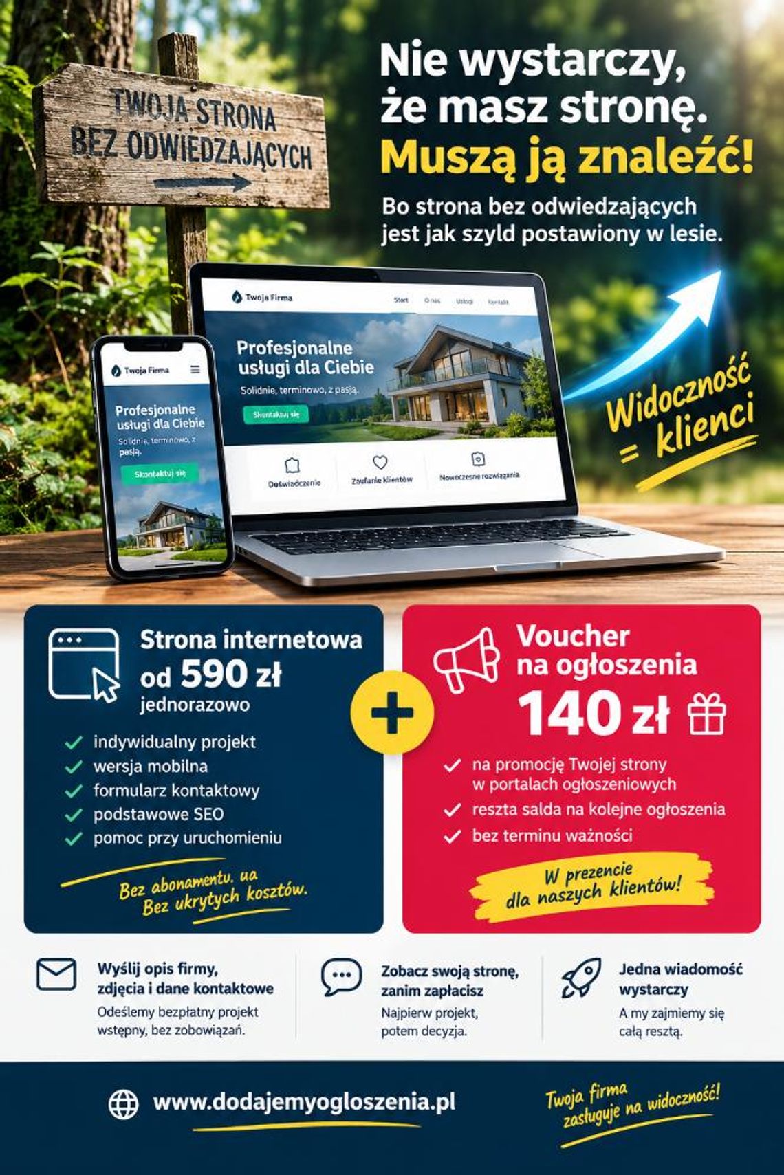 Nowa strona firmowa i konkretne wsparcie w jej promocji - od 590 zł Nowa strona firmowa i konkretne wsparcie w jej promocji - od 590 zł