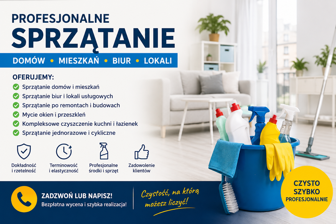 Profesjonalne sprzątanie domów, mieszkań i firm.